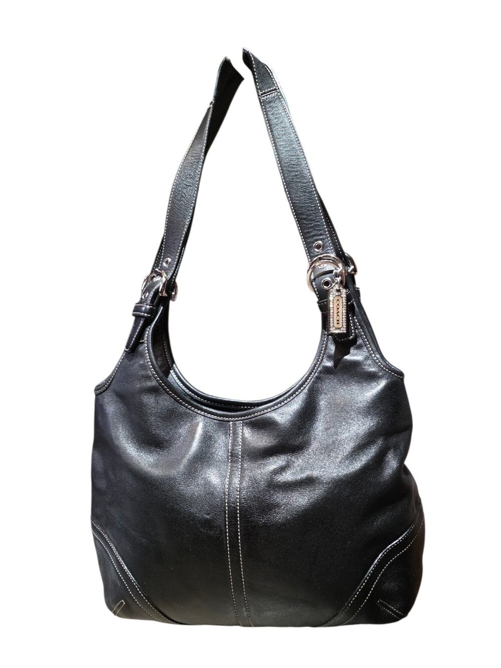 NWT Vintage Y2K Coach SoHo Black Soft Leather Shoulder Bag Contrast Stitch